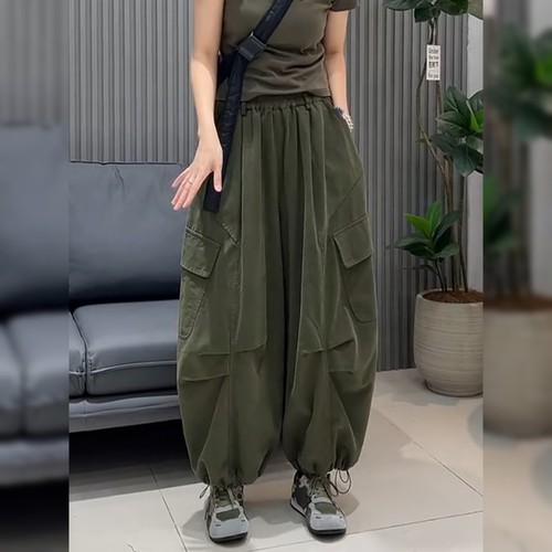 欧洲站欧货绿色工装裤女