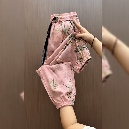 设计感炸街抽绳粉色休闲裤