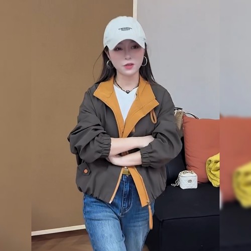 韩版宽松显瘦咖色冲锋衣女