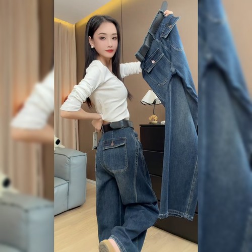 韩版宽松显瘦蓝色牛仔裤女