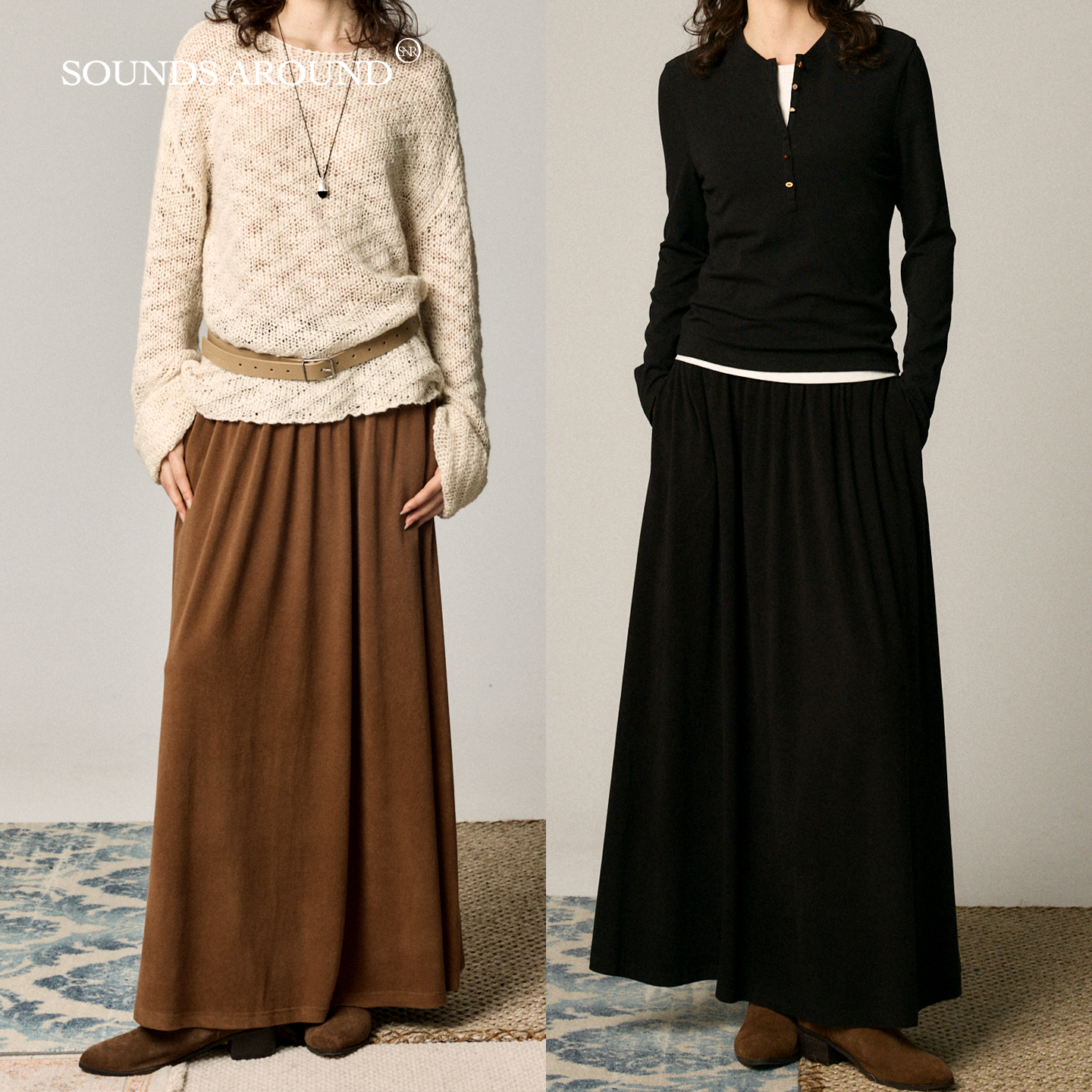 【舒适至上 绒感半裙】SOUNDS AROUND 复古垂感牛筋腰伞裙