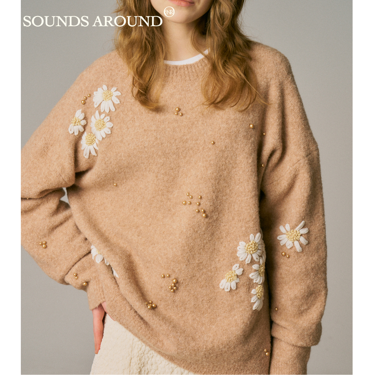 大地花圃系列: 手钩雏菊SOUNDSAROUND宽松圆领毛衣羊毛慵懒上衣