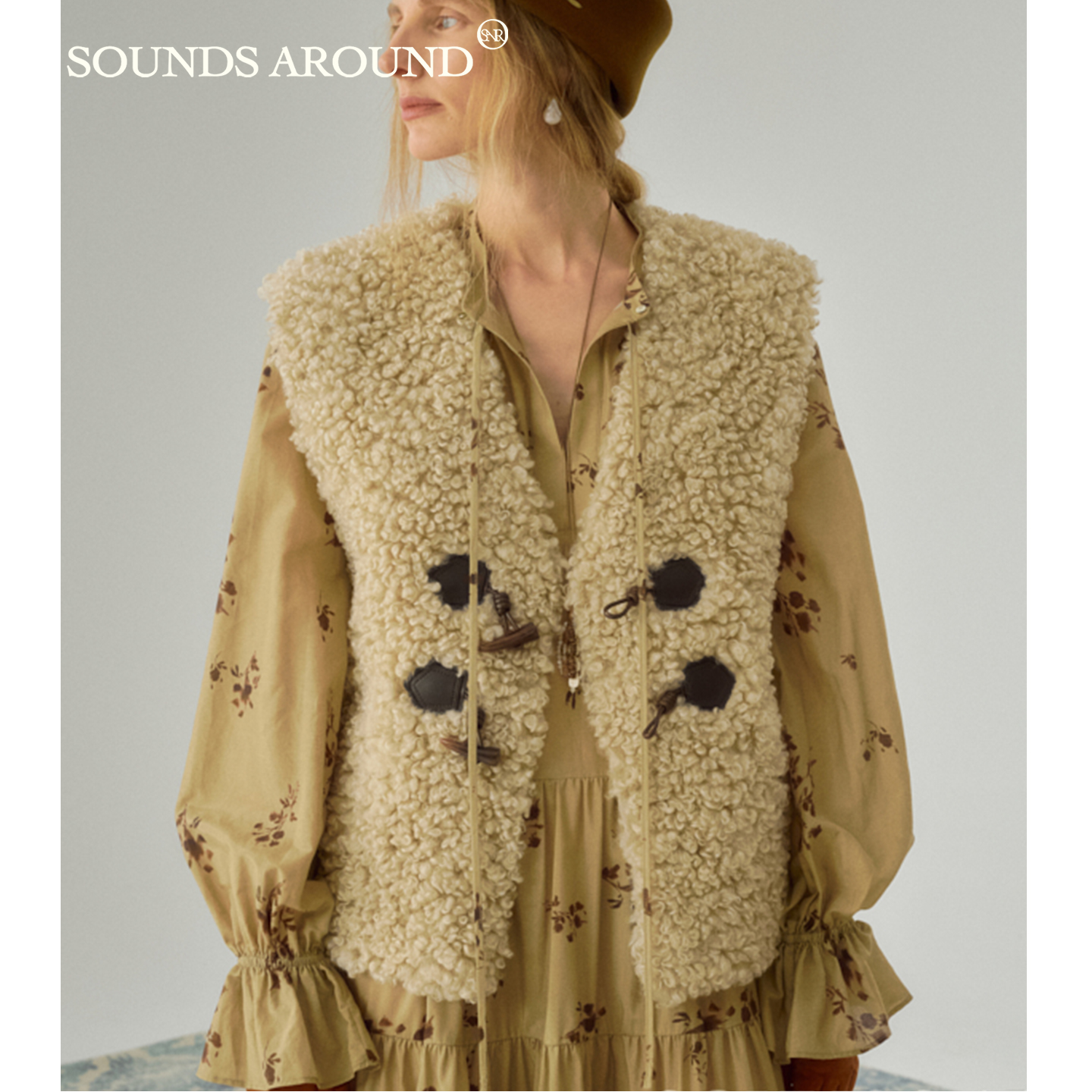 羊羔牧歌曲：圈圈肌理马甲SOUNDS AROUND 牛角扣复古马甲外套