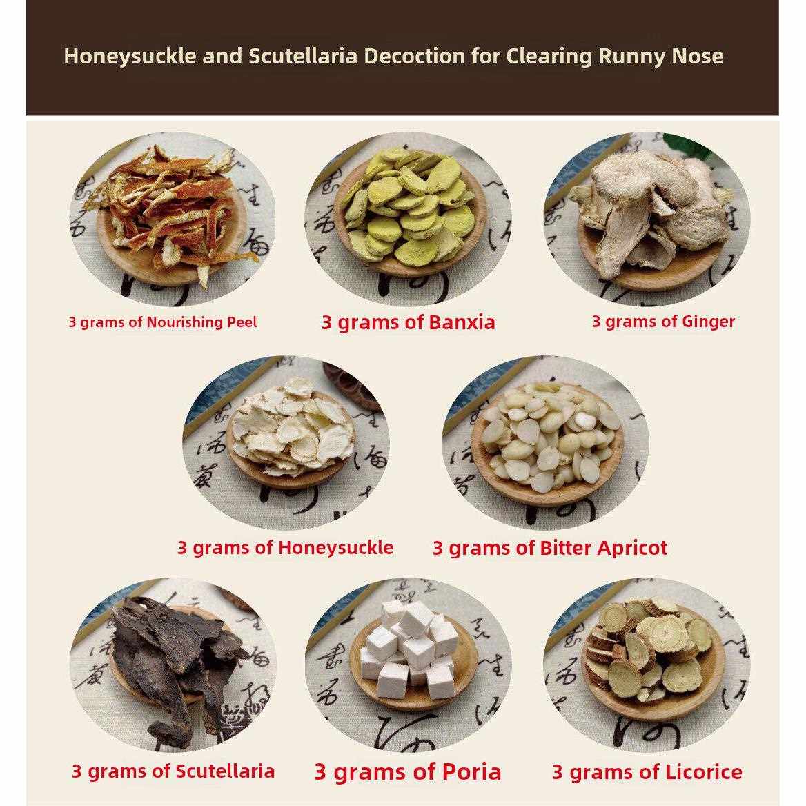 罗大伦儿童桔梗人参汤、茶用桔梗黑参汤、含苦杏仁、姜干、陈皮等