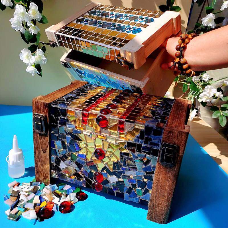 手工diy马赛克收纳想箱料包 创意饰品盒礼物亲子活动自制储物箱