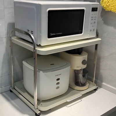 厨房微波炉置物架不锈钢台面抽拉式烤箱电饭煲空气炸锅电器收纳架