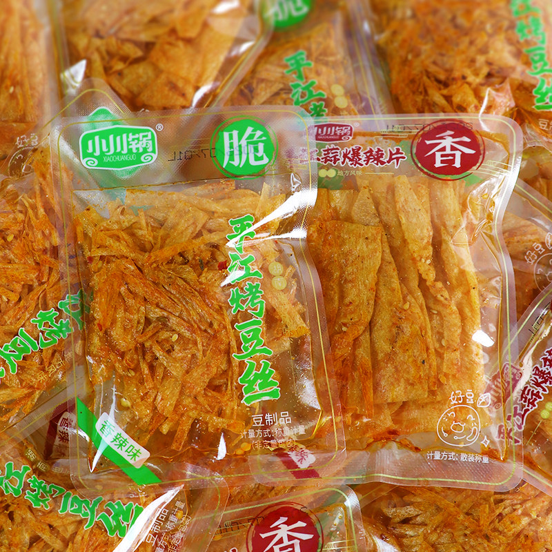 小川锅平江蒜爆辣片平江烤豆丝湖南特产独立小包装辣条味零食小吃