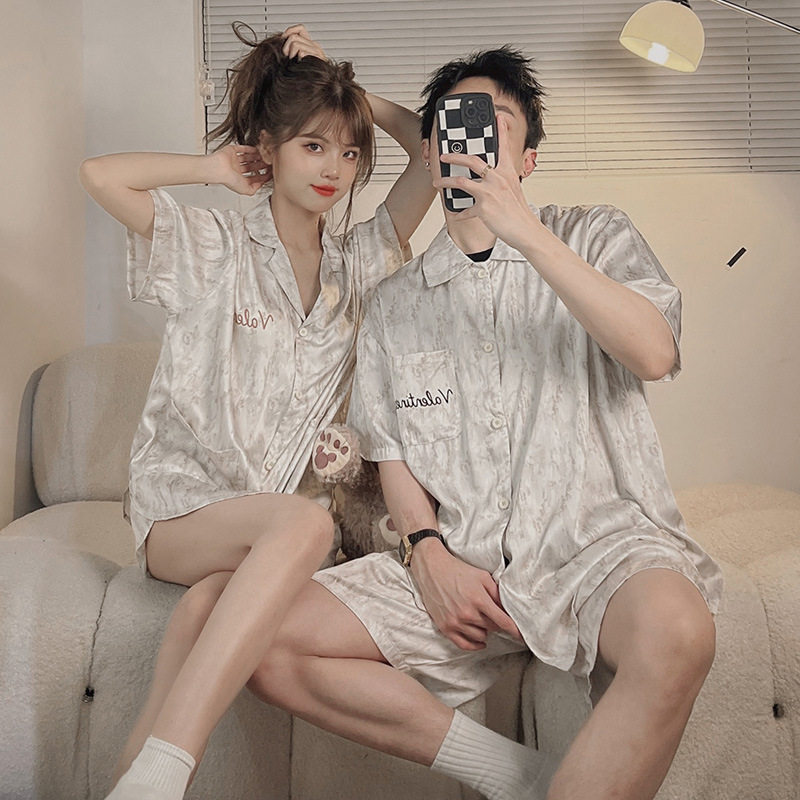 情侣冰丝凉感夏季短袖家居服套装