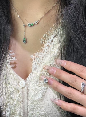 翡翠项链A货葫芦项链女纯银吊坠轻奢小众配饰毛衣链含鉴定证书