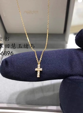 日本专柜正品ahkah十字架项链女士轻奢小众钻石18k金吊坠锁骨链潮