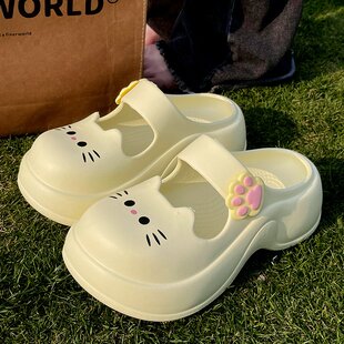 包头时尚 德式 夏季 可爱小猫咪拖鞋 外穿防滑EVA玛丽珍包头沙滩 女款