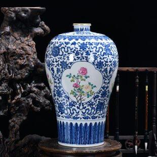 李镇英景德镇陶瓷花瓶仿古手绘糯米胎青花开窗四季 厂家新品 花梅瓶