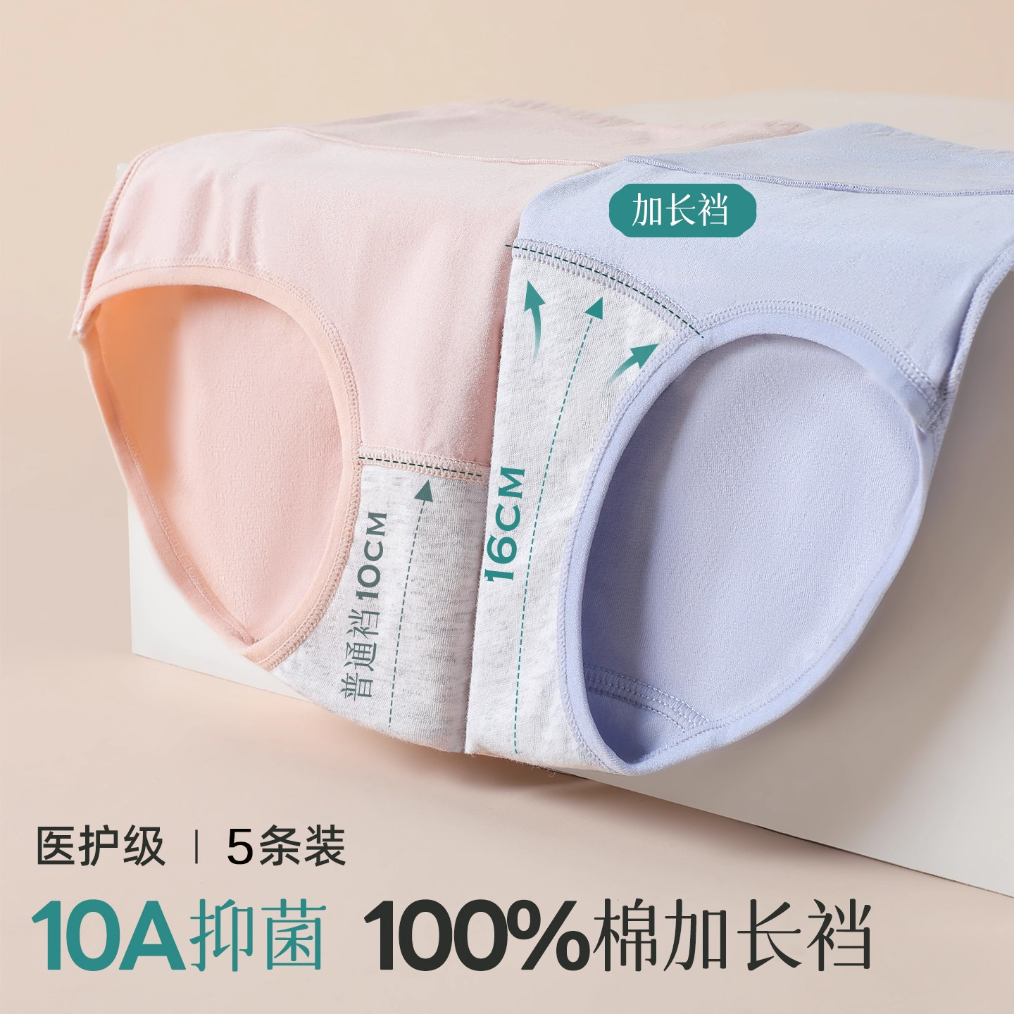 5件|医护级加长裆内裤女款纯棉