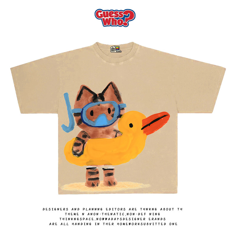 萬物All Nature 夏季新款艺术家手绘猫咪插画趣味减龄T恤短袖tee