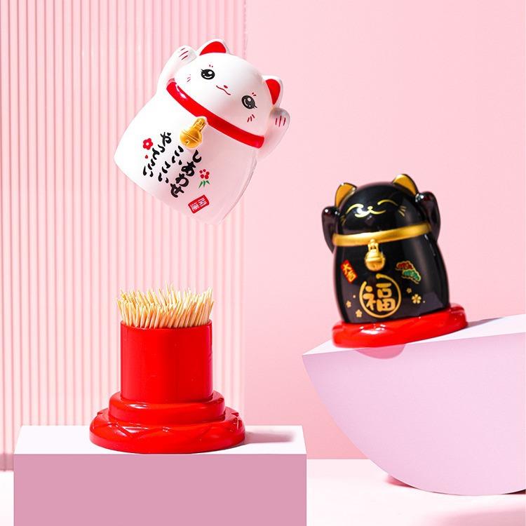 招财猫牙签盒卡通家用牙签筒创意个性可爱餐厅简约塑料盒