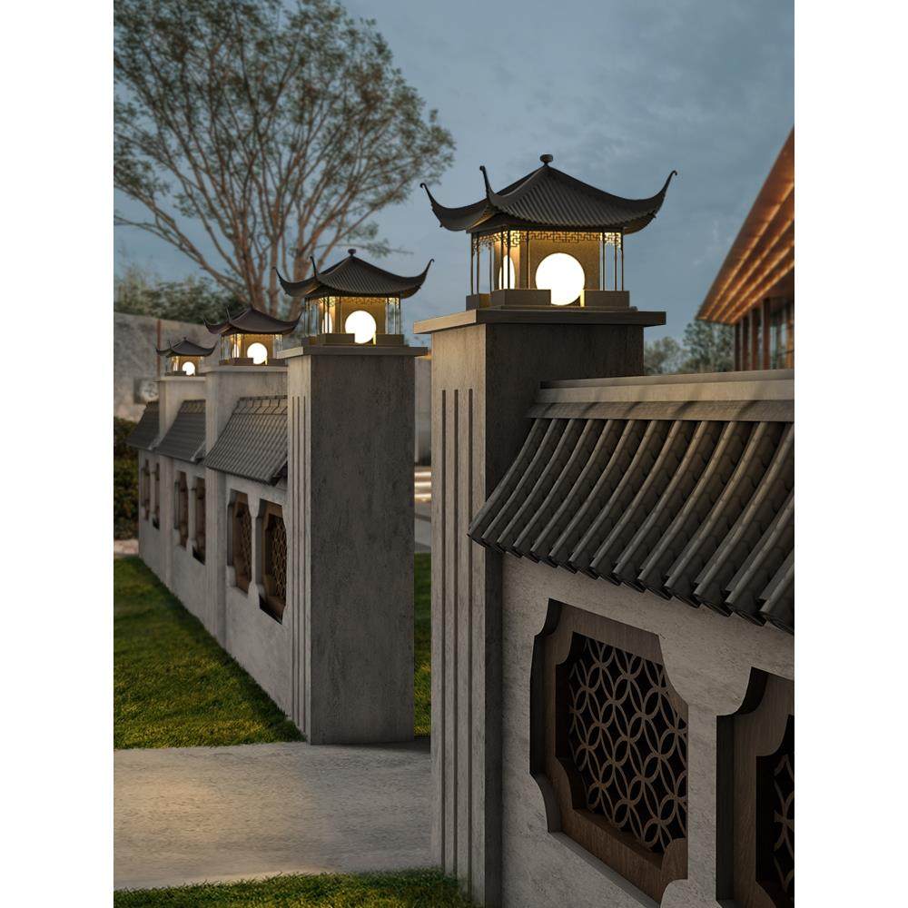 不锈钢柱头灯新中式庭院灯别墅大门墩灯柱子灯户外仿古景观门头灯