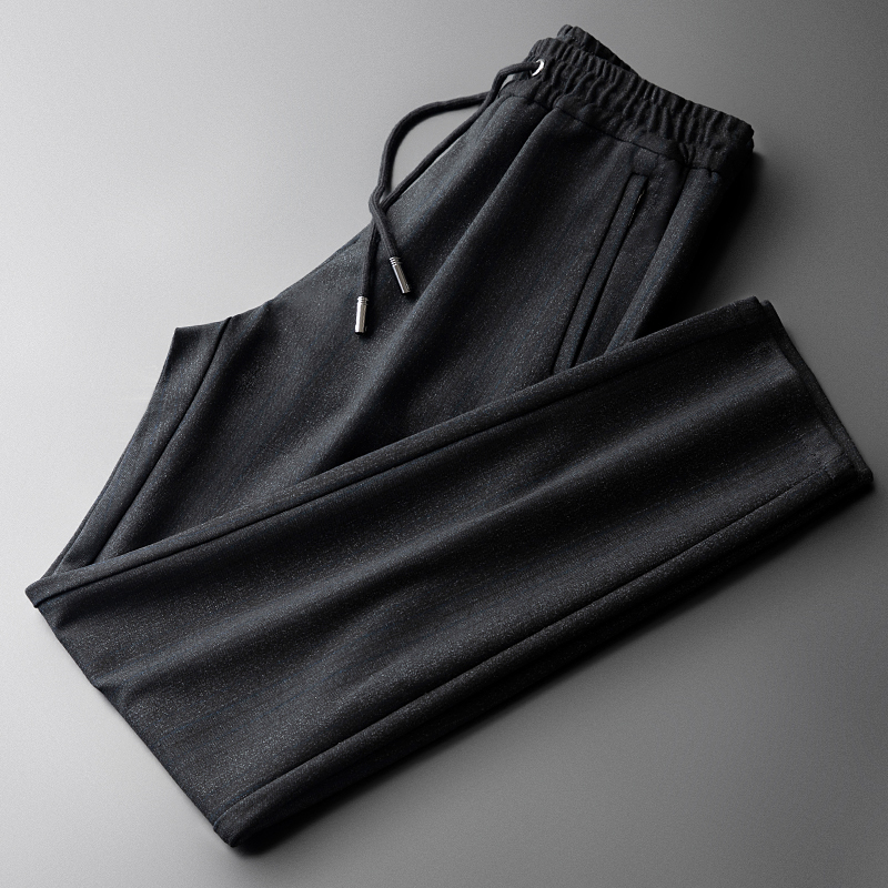 秋冬厚款休闲裤男修身条纹裤子