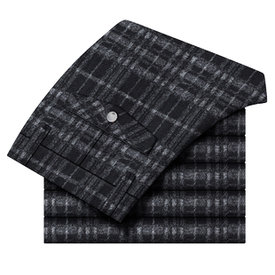 男裤秋冬款休闲裤男修身黑白格子裤男直筒毛呢裤子男冬季磨毛长裤