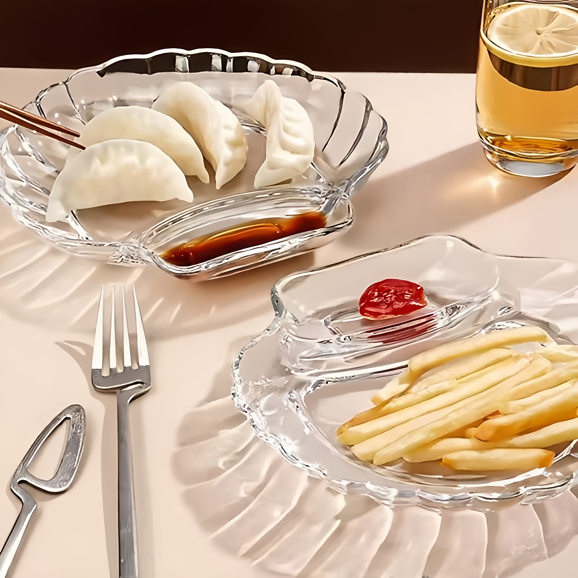 盘子玻璃菜盘带醋碟水饺