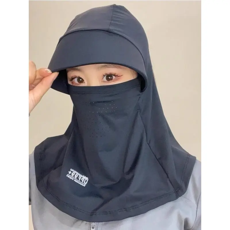 防晒帽子面罩一体骑车全脸遮阳防紫外线女夏季冰丝头套护颈太阳帽