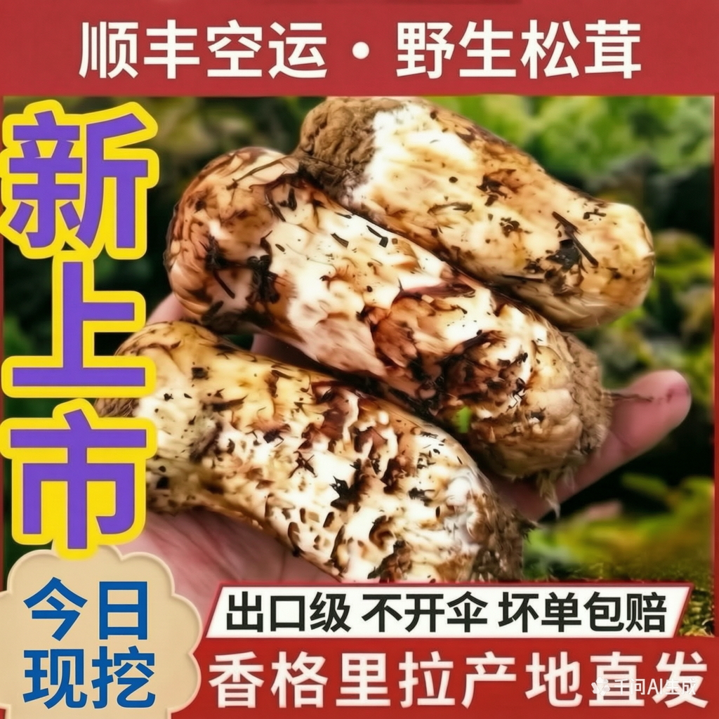 新鲜松茸香格里拉松茸不开伞野生松茸精品出口现挖现发顺丰空运