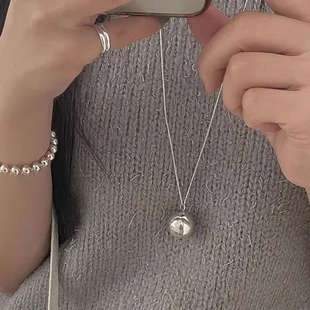 小球毛衣链女韩版 银珠时髦项链 圆球925银小众设计师款 长款