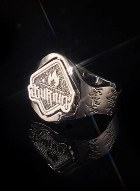 新款*方片logo旋转戒指可转动小众设计潮流情侣手饰指环饰品