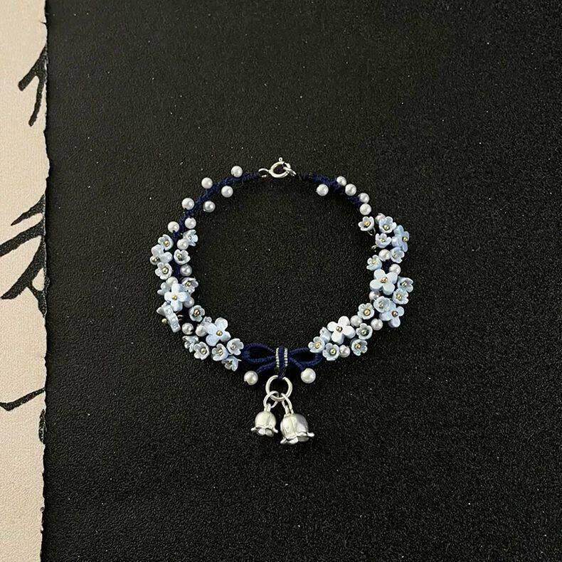铃兰花克莱因蓝花朵编织小众女手链手绳饰品