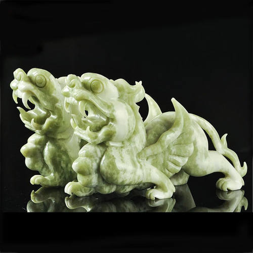 临宝得乐岫色天然玉石岫玉貔貅摆件一对客厅办公室玉雕玉器摆件送