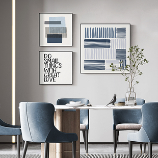 极简沙发背景墙壁画北欧抽象线条组合挂画 蓝色现代客厅装 饰画意式