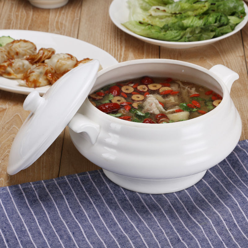 双耳陶瓷汤盆家用炖盅大容量汤碗带盖广式双线汤窝酒店鸡盅大炖罐