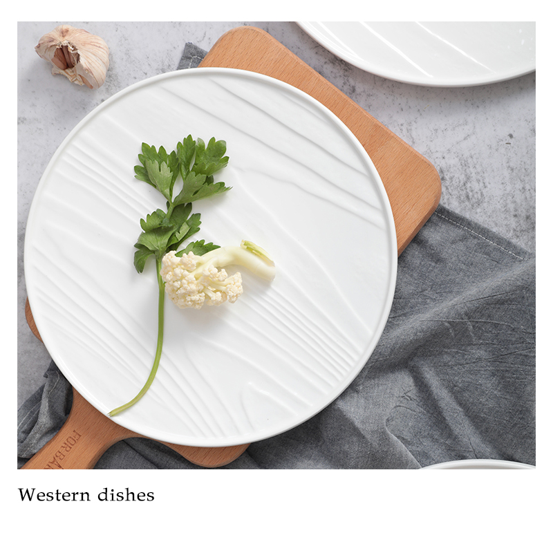陶瓷平板盘白木纹西餐牛排蛋糕甜点烘焙餐具9英寸圆托盘冷菜寿司