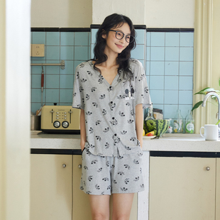 2025新款 夏季 薄款 可外穿涼感親膚短袖 家居服 灰色夏裝 睡衣女套裝