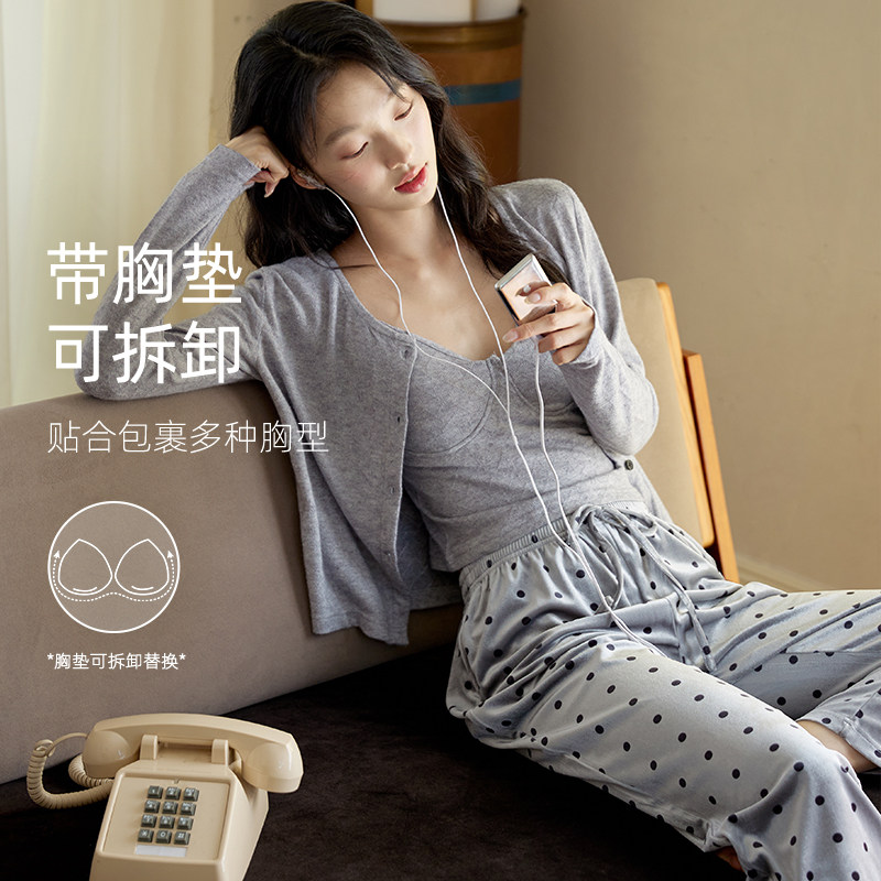 微醺小姐带胸垫睡衣女套装秋装2025新款春秋季可外穿长袖家居服,女士内衣/男士内衣/家居服,睡衣/家居服套装,淘宝优惠券,粉丝福利购,淘宝优惠卷