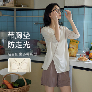 夏天可外穿家居服套装 微醺小姐带胸垫睡衣女夏季 2025新款 短袖 短裤