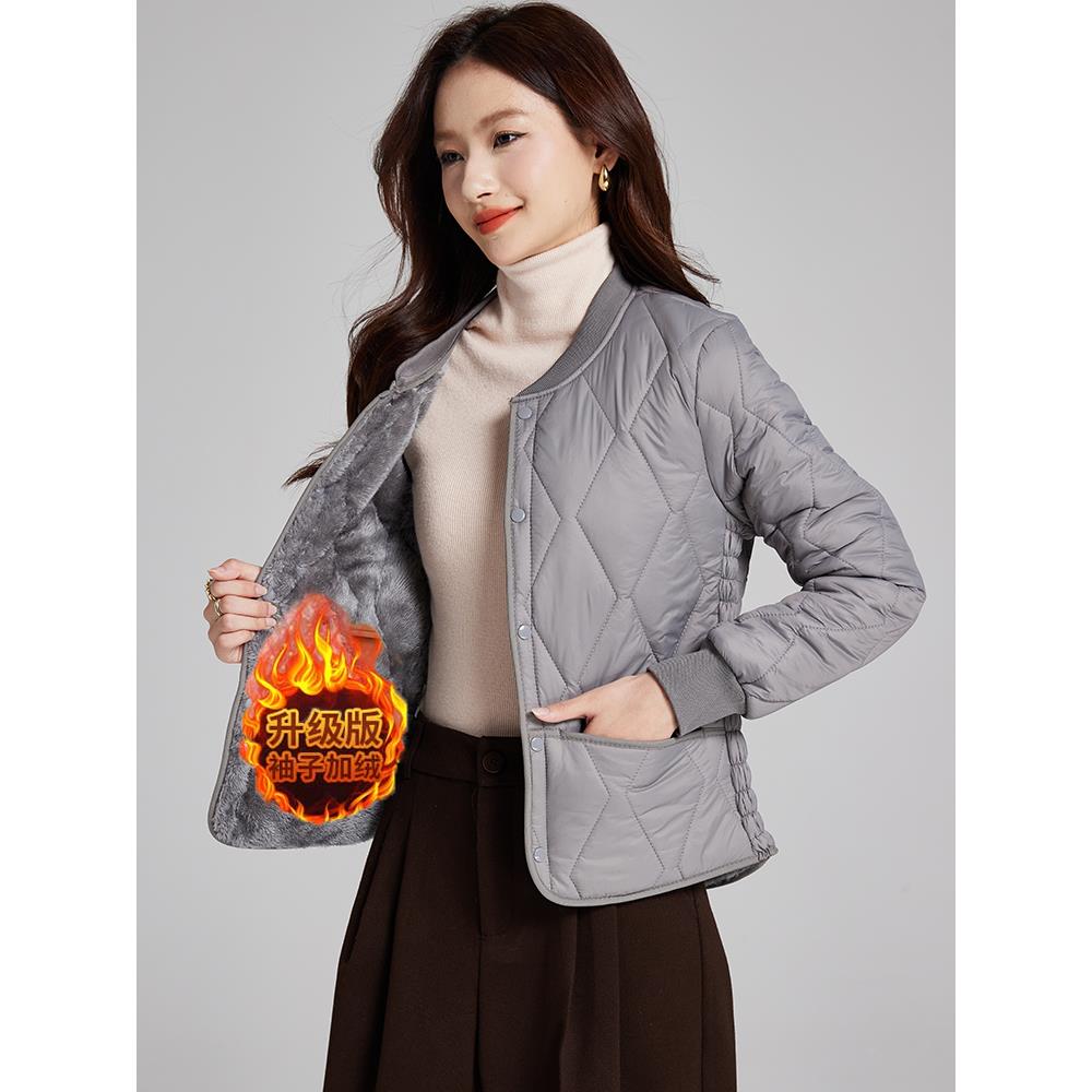 菱格内胆棉衣女士加绒加厚秋冬新款保暖修身短款棉服冬季打底棉袄