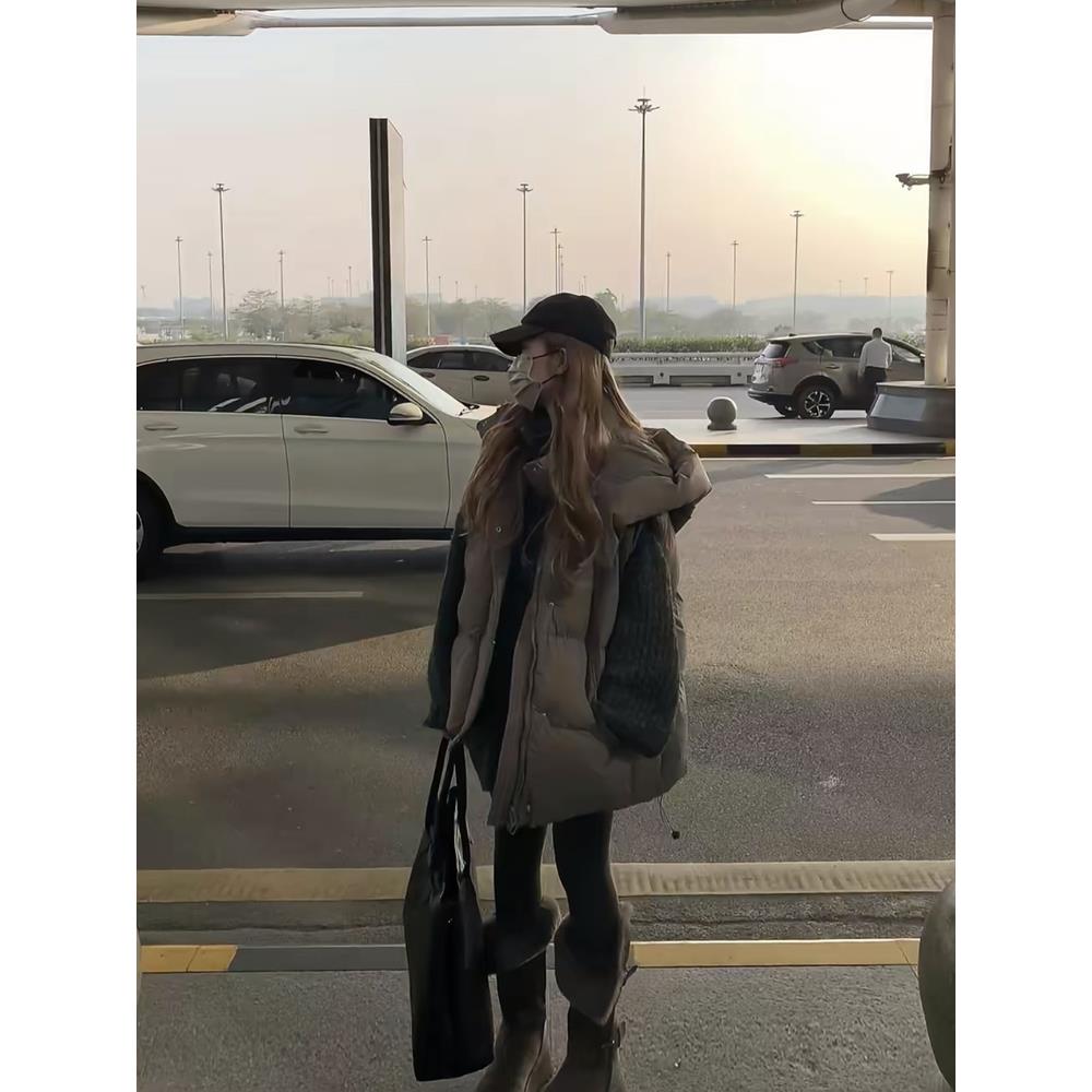 2025秋冬新款韩版白鸭绒羽绒服马甲女连帽中长款百搭背心马夹外套