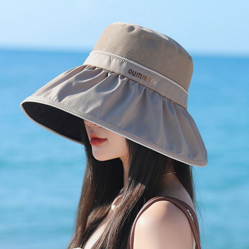 防晒帽子女款2025新款黑胶防晒帽遮阳帽夏季抗UV渔夫帽遮阳帽