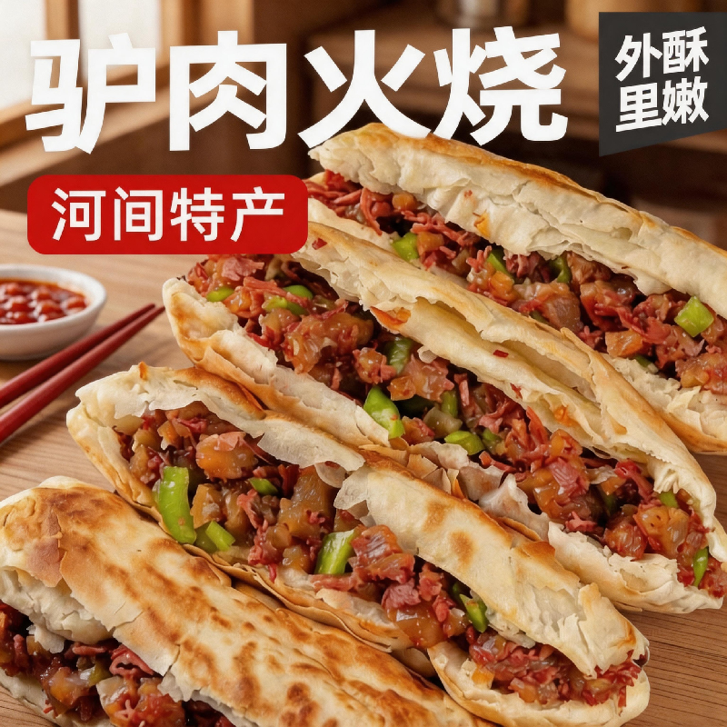 驴肉火烧河间酥饼外酥里嫩 即食熟食早餐半成品 饼皮现做真空装