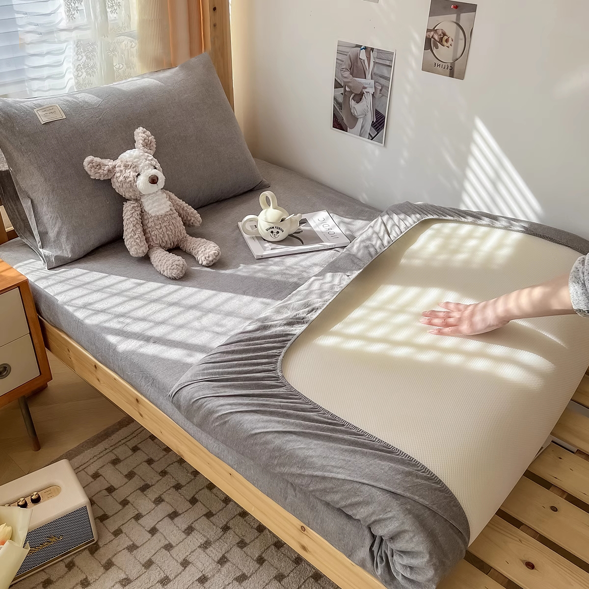 学校宿舍专用纯棉床单单件全棉学生单人三件套防滑被单80x200床笠