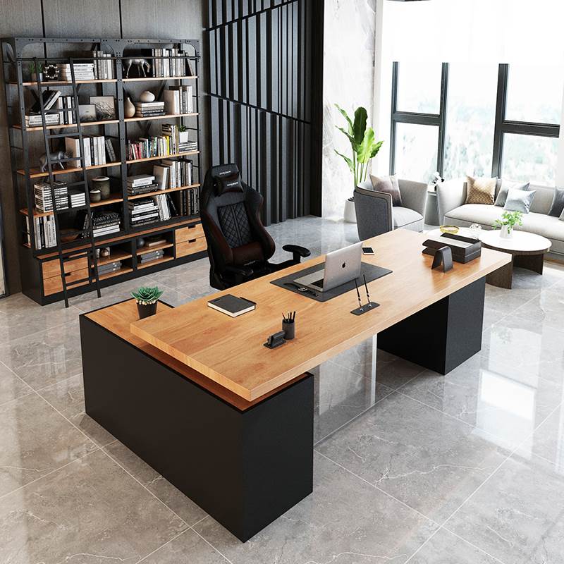 LOFT北欧实木老板桌总裁桌总经理办公桌办公室工业风电脑桌椅组合