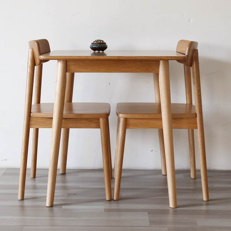 北欧简约白橡木餐桌日式小户型纯实木方桌胡桃色家用正方形餐桌椅-封面
