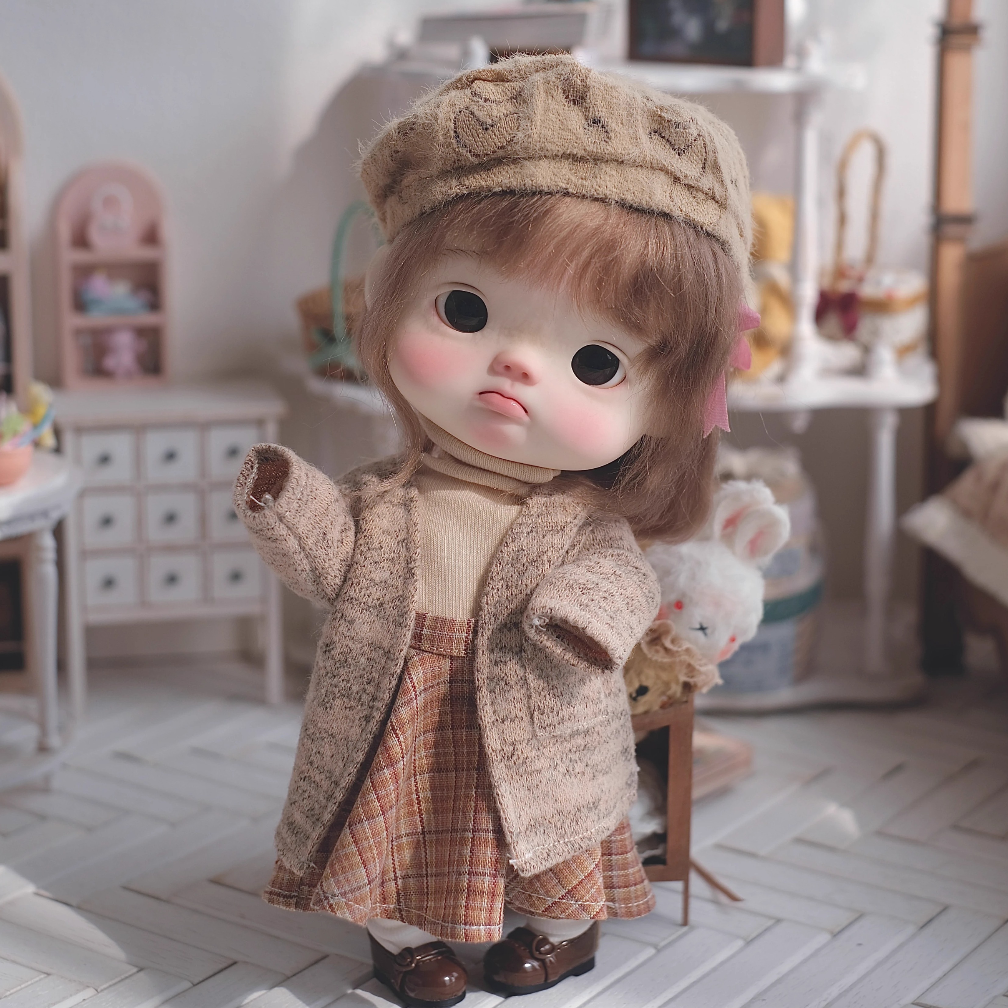 bjd6分胖点体点点体小肥羊体娃衣{奶酪陷阱}外衫打底贝雷帽成品