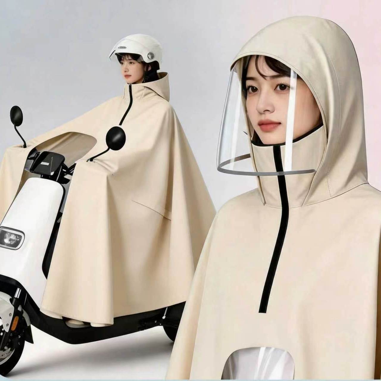 面罩雨衣电动车骑行长款