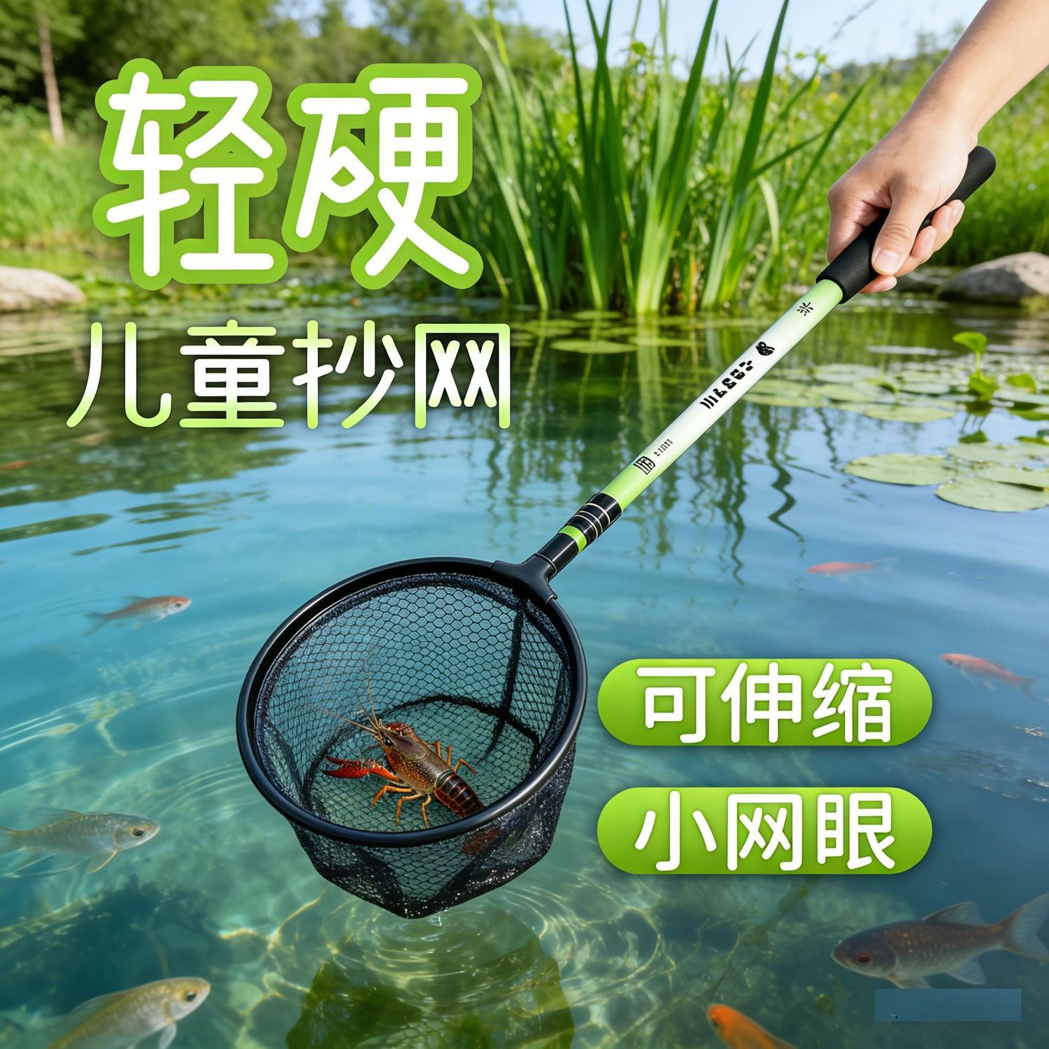 新款上市短节抄网竿全套