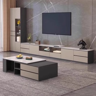 蜂窝铝电视柜茶几组合岩板现代简约储物柜电视高柜边柜家用落地柜