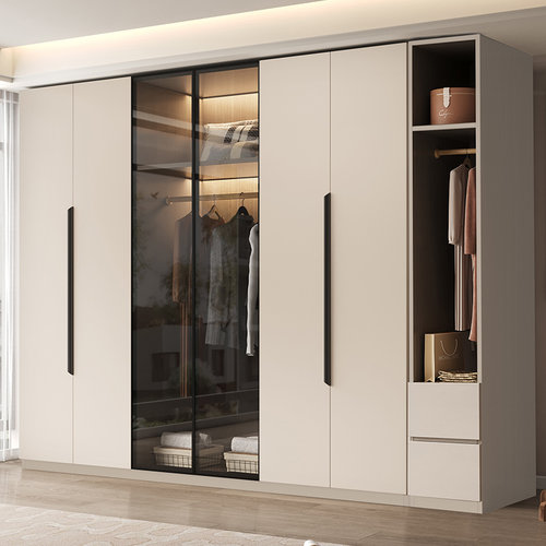 蜂窝铝衣柜家用卧室柜子储物柜小户型可组合玻璃门收纳柜简约衣橱