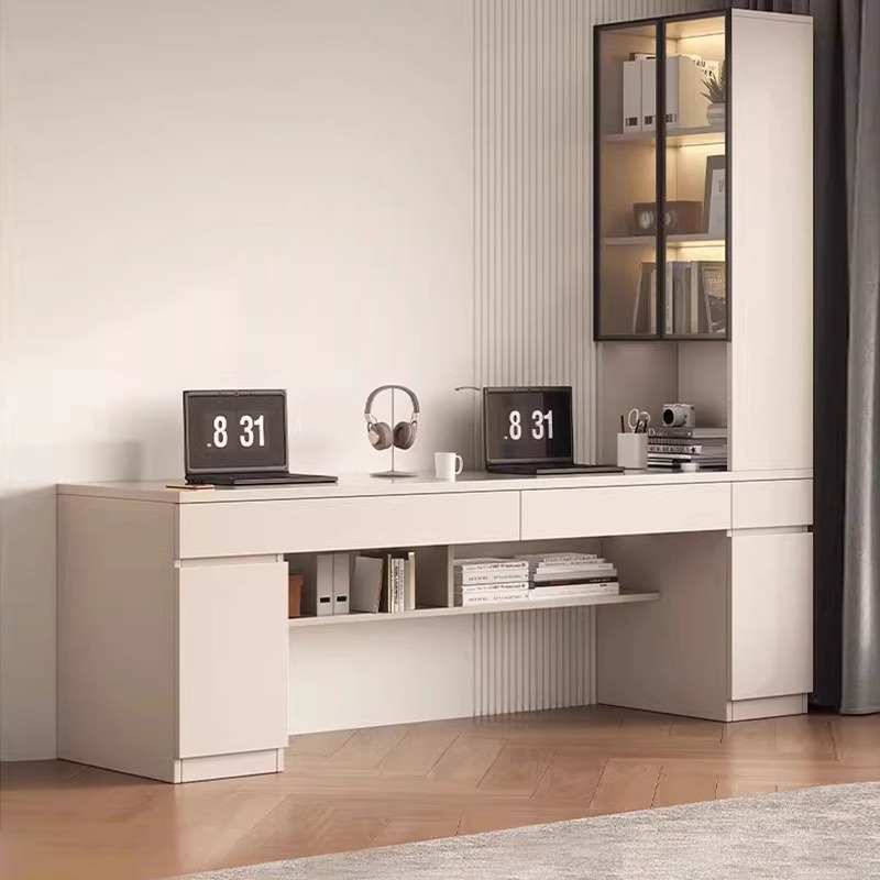 铝合金电脑桌台式现代简约书桌书柜写字台一体家用学生双人写字桌