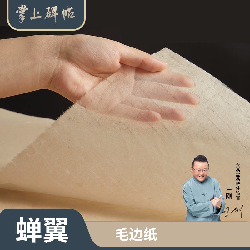 纯手工古法蝉翼毛边纸书法专用半生半熟宣纸书法纸小楷国画临摹毛笔字书法练习用纸无格竹浆纸六品堂掌上碑帖