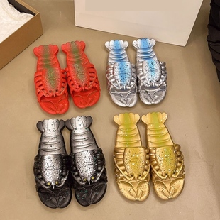 龙虾拖鞋 男防滑可爱搞笑拖鞋 女儿童卡通稀奇古怪沙滩小龙虾凉拖鞋